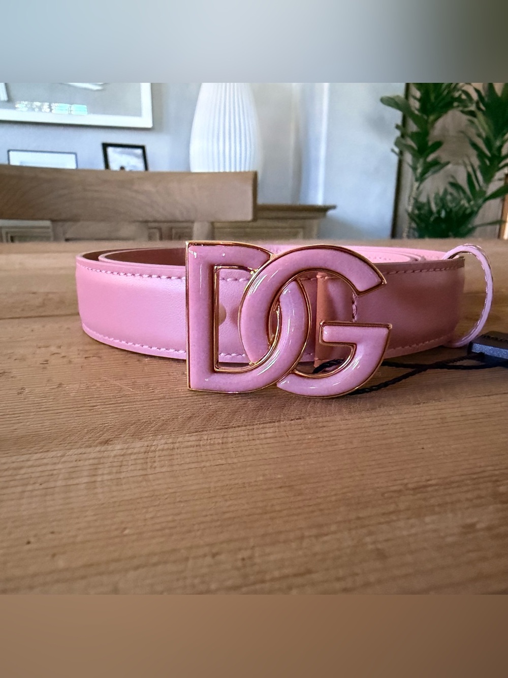 Dolce & Gabbana Logo Plaque Buckle Belt Pink